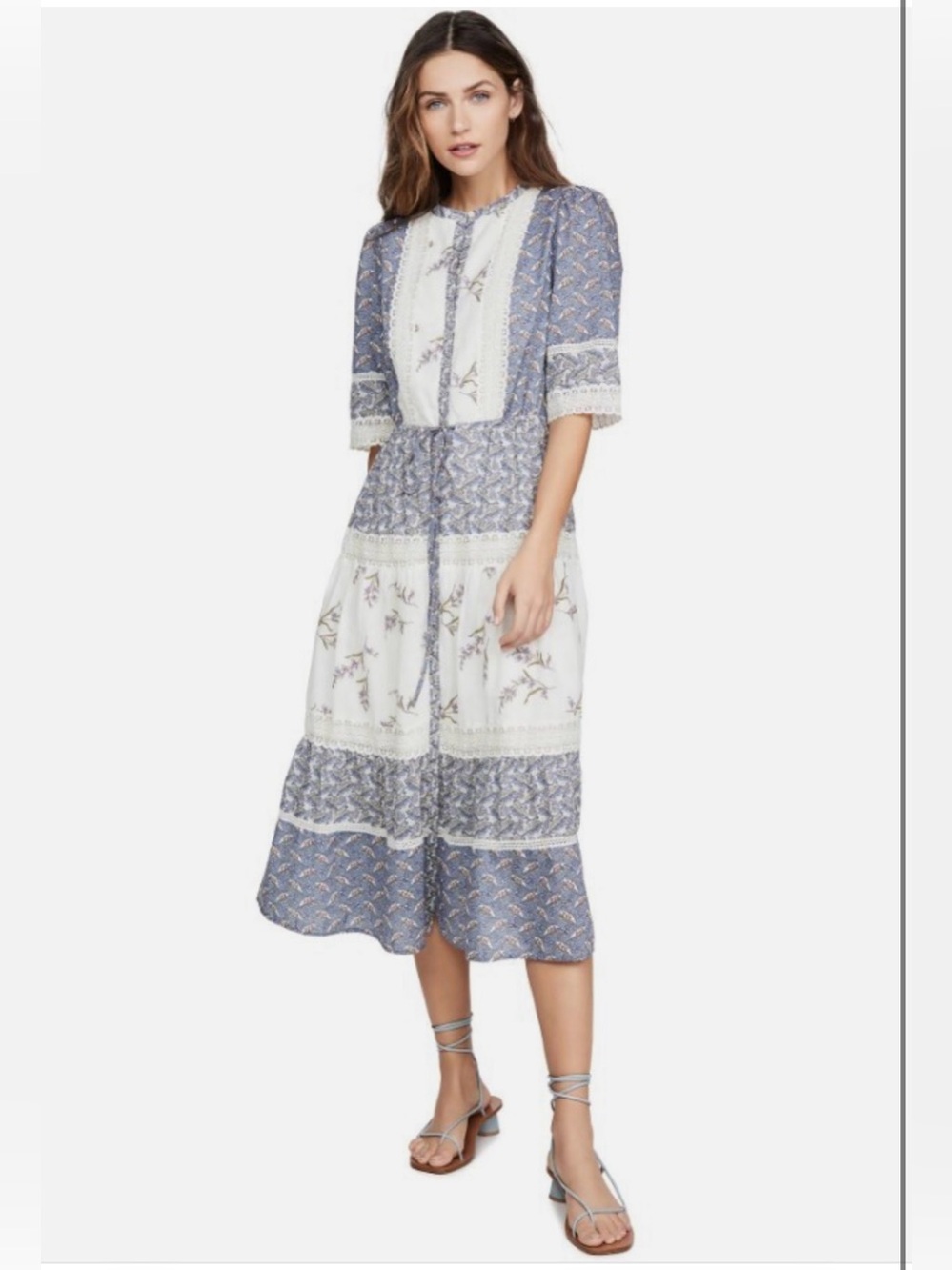 Rebecca Taylor Blue and White Floral Tiered Midi Dress NWT